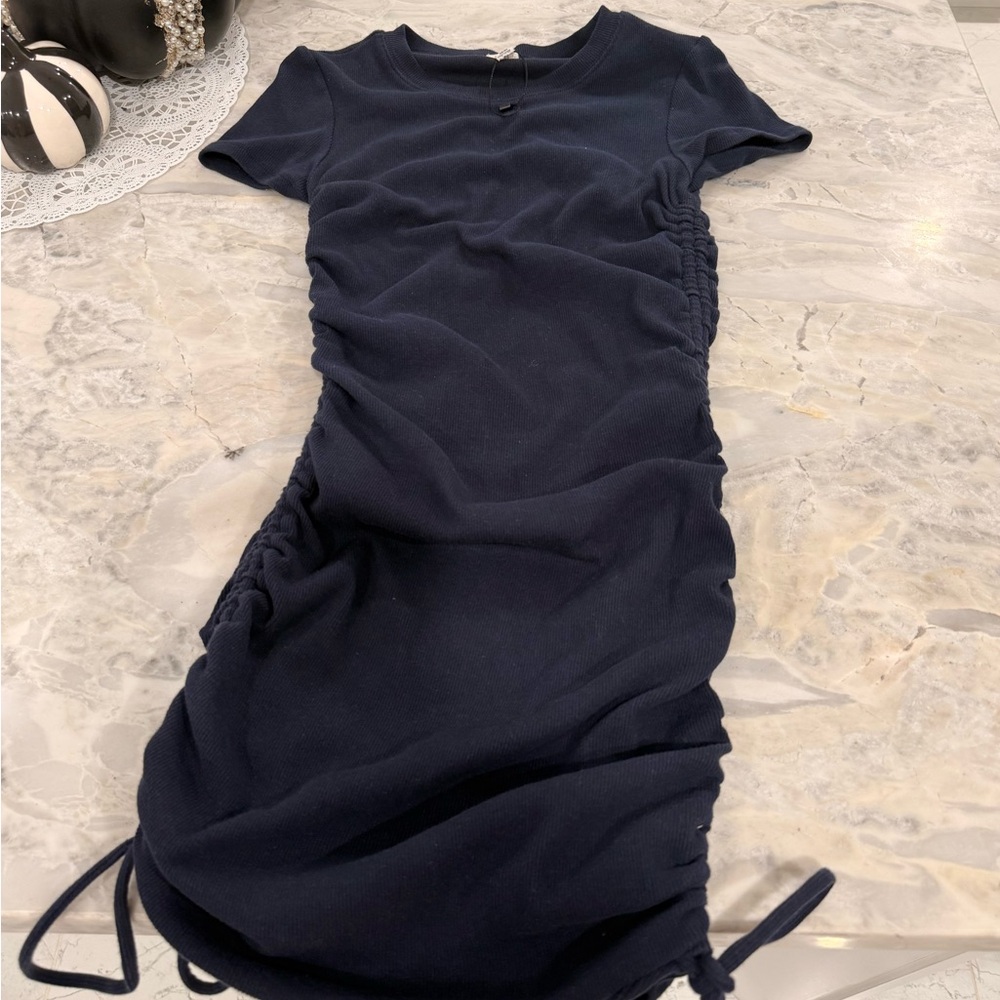 Garage Navy Blue Ruched Mini Dress